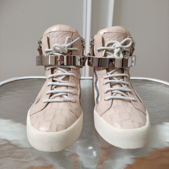 Giuseppe Zanotti Croc Embossed Silver Ankle Strap Sneakers pink Women's 36.5 - Picture 7 of 10